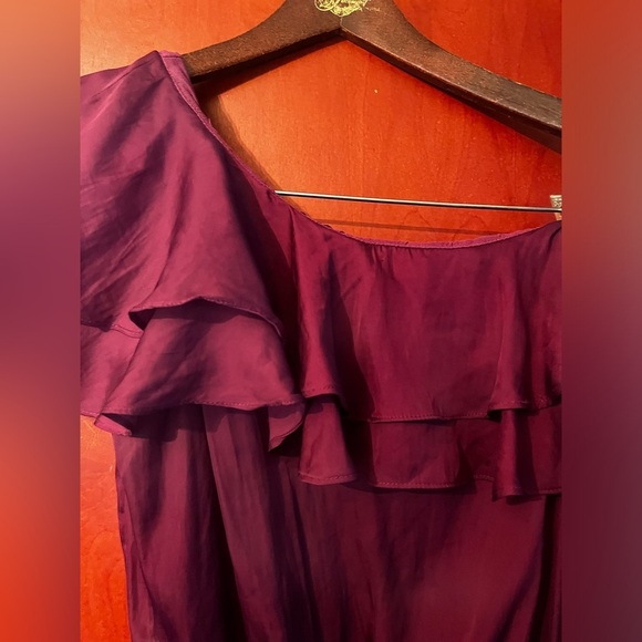 White House Black Market Sz 6 Ruffled One Shoulder Purple Blouson Cocktail Dress - Picture 10 of 11